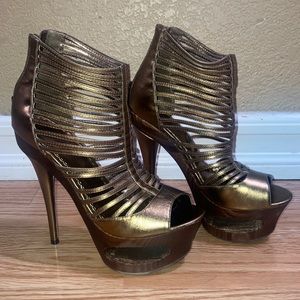 Bebe gold wooden platform heels  |  Womens size 8